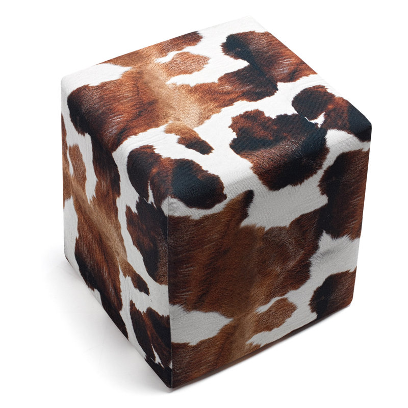 Stylish Animal-Themed Tuffet, Brown & White, 15.8 x 15.8 x 15.8 inches | Beech Wood & MDF Frame, 100% Polyester Fabric, Easy Clean | 150 lbs Weight Capacity, Comfort with 32 DNS Foam, Perfect for Kids & Playrooms