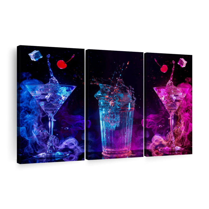 Party Cocktail - Ensemble de 3 toiles tendues, H 48 po x l 74 po x P 1,25 po