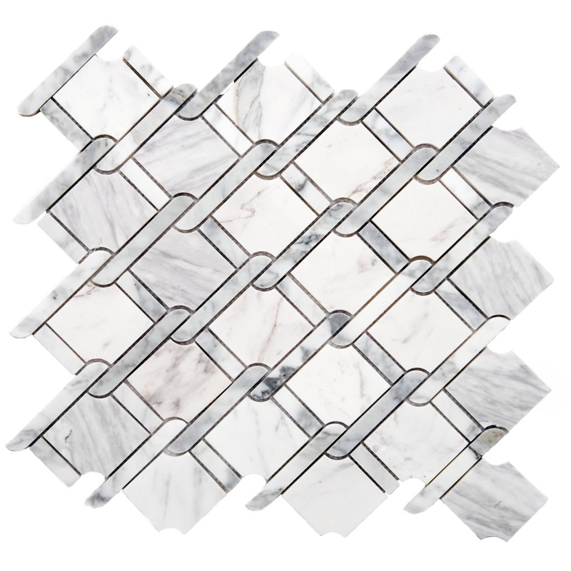 Carreau de mosaïque murale en corde 2 "x 3" Santorini, Blanc de Carrare / gris de Carrare