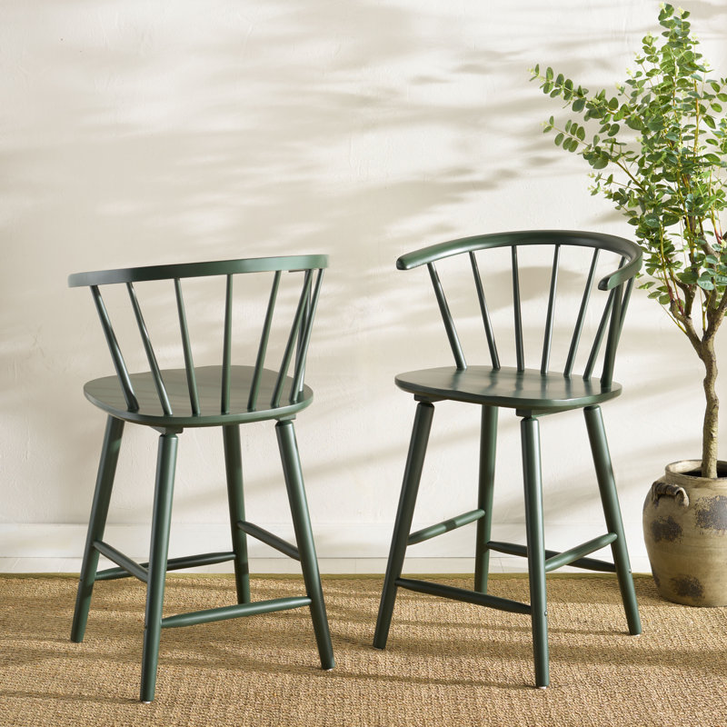 Ensemble de 2 tabourets en bois massif Sheffield, Tabouret de comptoir (siège d'une hauteur de 23 p, Vert jardin