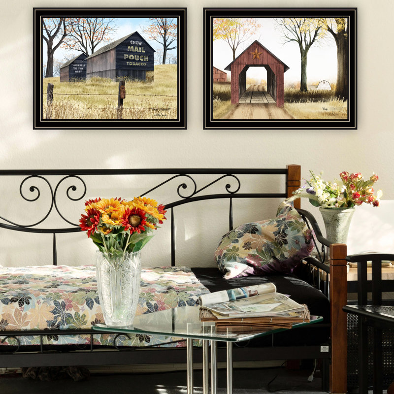 Art mural moderne de chambre à coucher: «Elevate» avec impression de pont Barn and Buck County. 18 po x 14 po, 5 lb Encadré noir, impression sur bois et papier: Transform Bridge. Cadre multicolore