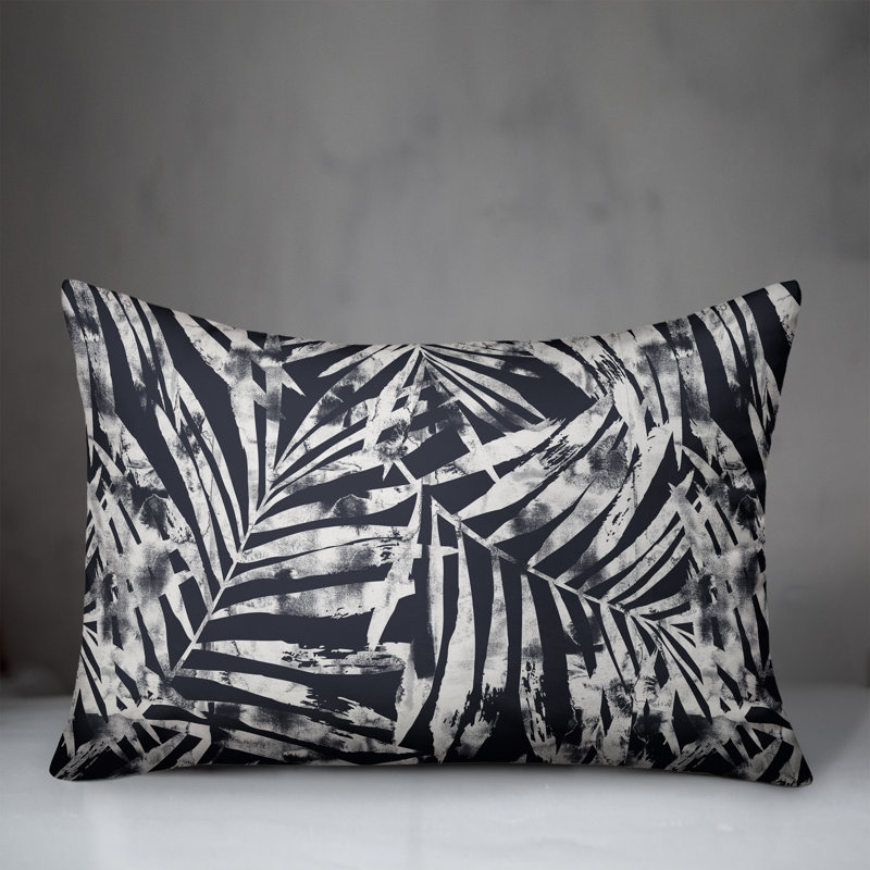 Floral Outdoor Reversible Throw Pillow, Navy, 14"H x 20"W