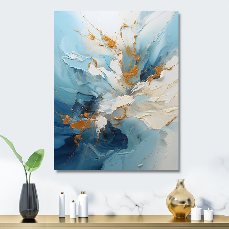 «Blue and Gold Ripple Symphony», art mural abstrait en métal, H 20 po x l 12 po x P 1 po