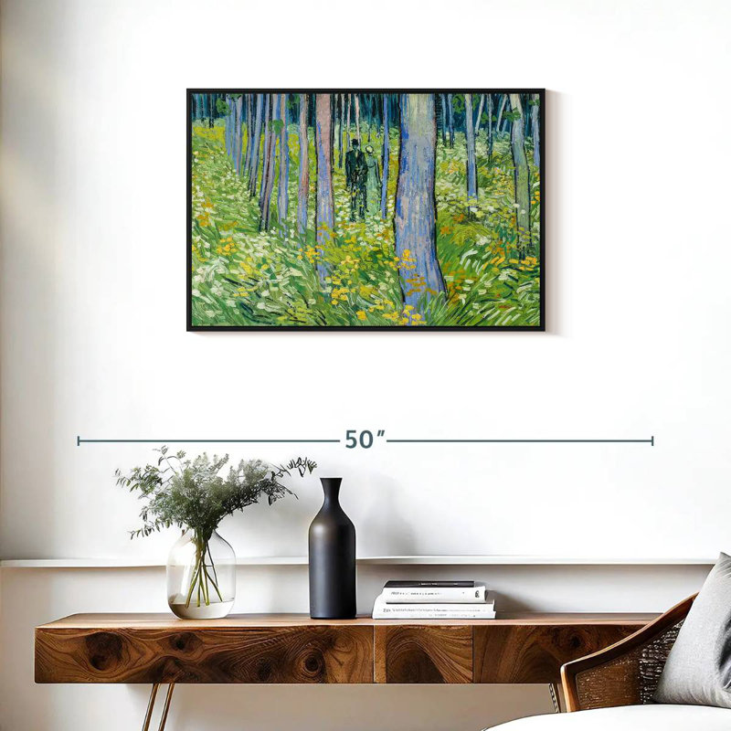 Sous-bois avec deux personnages, Cadre flottant noir, 31 po x 21 po