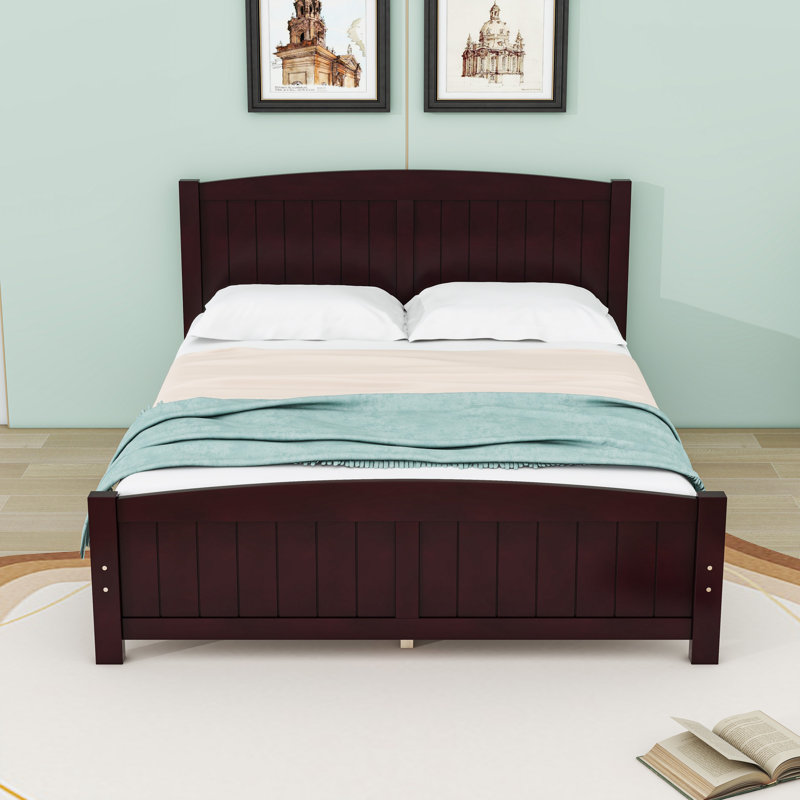 Lit plateforme en bois avec tête de lit, Complète, Espresso