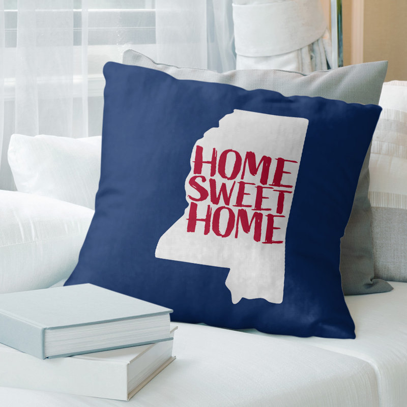Coussin doux home, H 26 po x l 26 po, Mississippi, Bleu foncé / rouge