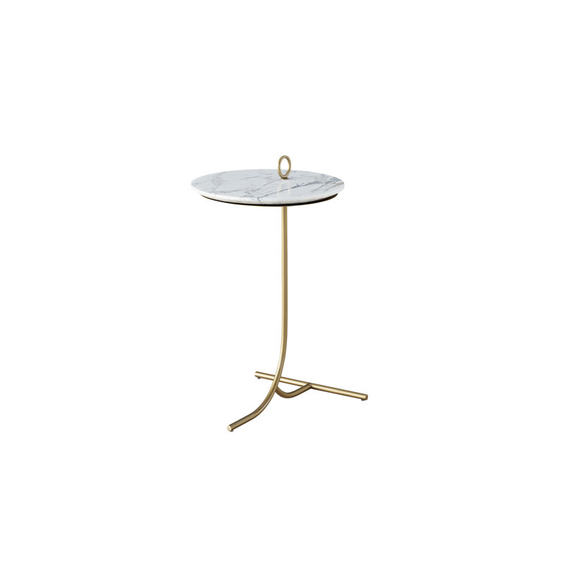 14" Carrara Marble Top Accent Table with Gold Base