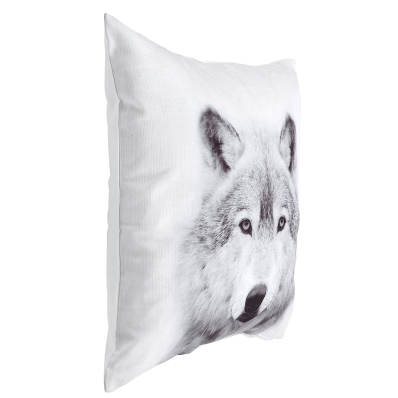 White Wolf Print Polyester Euro Throw Pillow Cover, 18x18