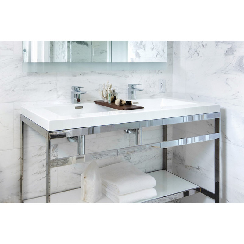 Cube 48" Single Bathroom Vanity Top with Sink in White, White True High Gloss