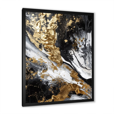 «River Happiness Abstract Gold Black White», reproduction d'art sur toile