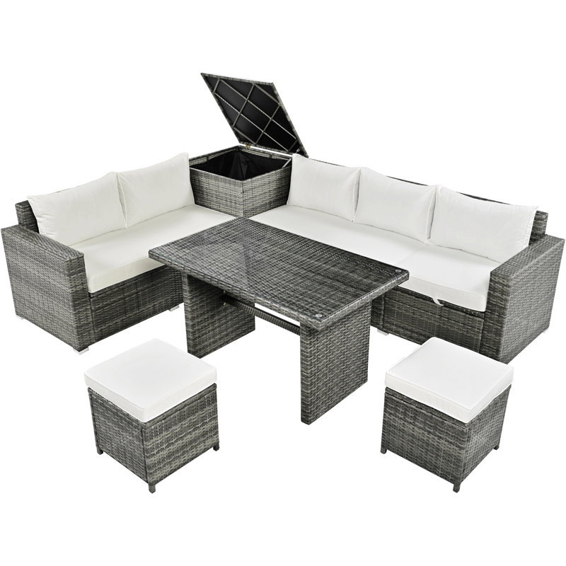 Ensemble de canapé d'extérieur, ensemble de canapé modulaire de jardin avec siège réglable et boîte de rangement, Beige, Gray