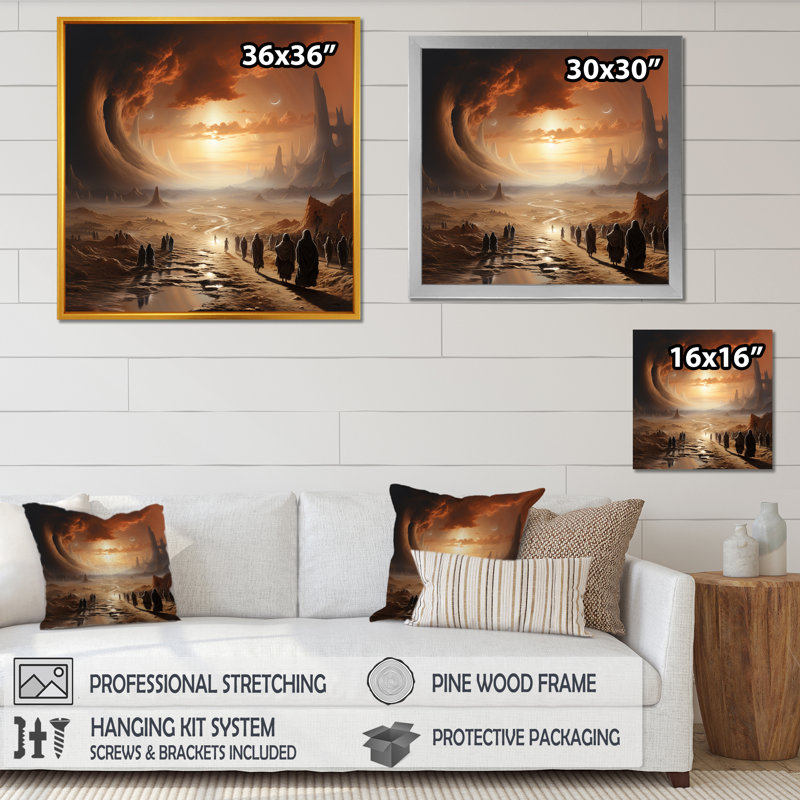 «Judaism Moses Desert Journey Mirage IV», reproduction sur toile, H 16 po x l 16 po x P 1 po, Cadre doré simple