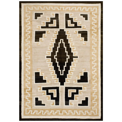Rare Earth-Tone Color Field & Two Grey Hills Desing American Antique Navajo Rug