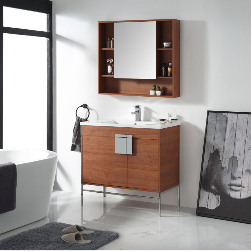 Ensemble de meuble-lavabo simple 36 po Maisie, Chrome poli, Noyer épicé