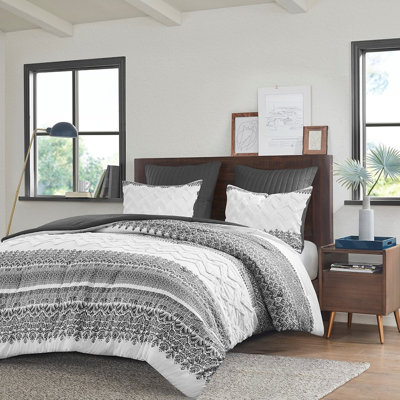 Ensemble d'édredon 3 pièces en coton gris chenille