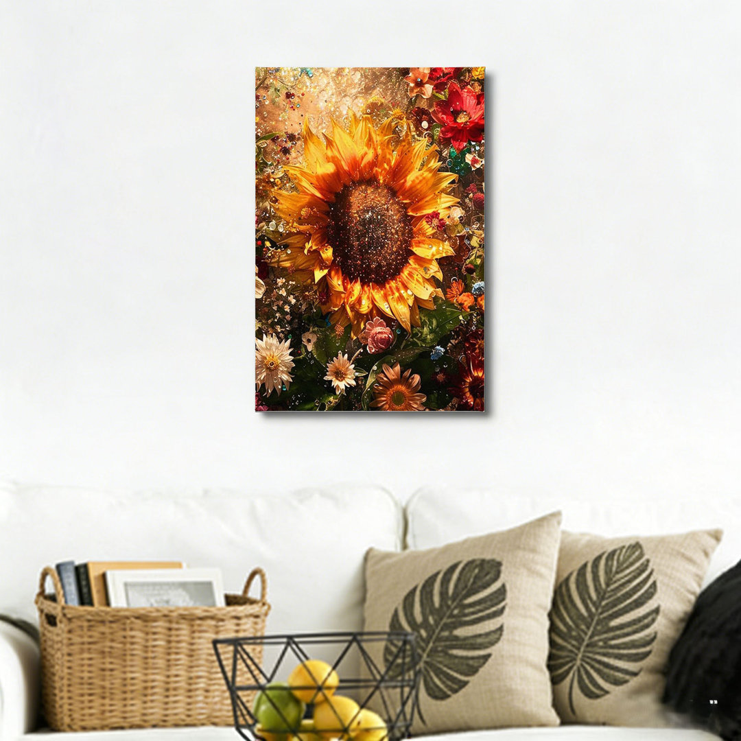 Boho Sunflowers Vintage Floral Aesthetic, Unframed Wall Art, 24 X 16