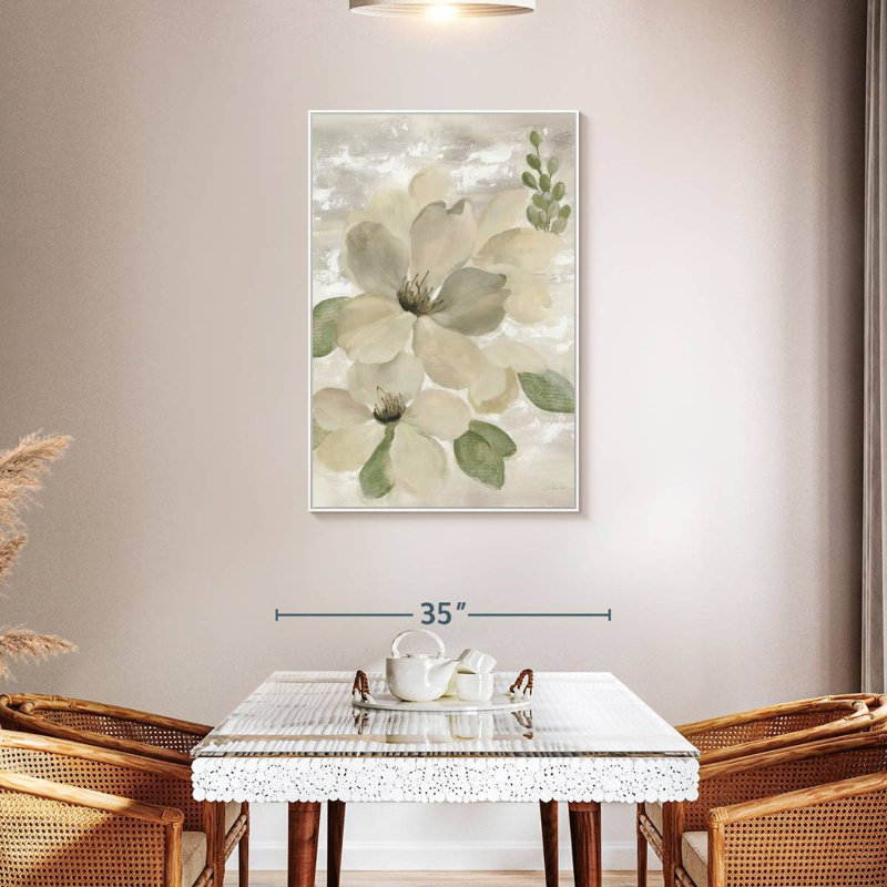 Blanc sur blanc sauge florale, Floating Frame White, 29" x 43"