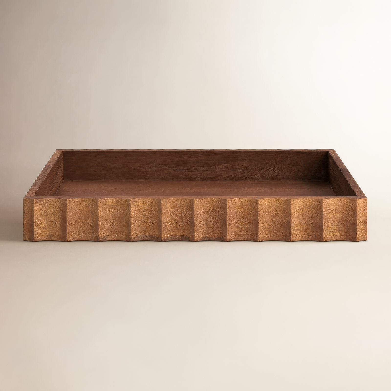Cardella Fluted Rectangle Serving Tray, Walnut
