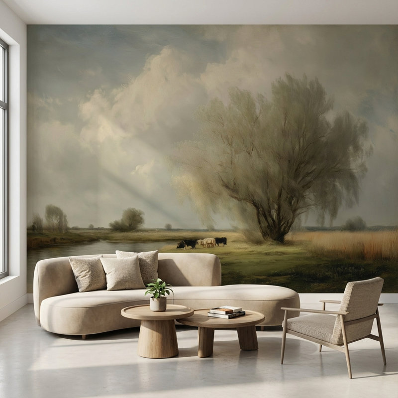 Papier peint paysage, arbre, décoration murale amovible, 140 po x 108 po, Peler et coller
