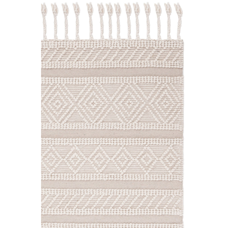Zuzana Hand Woven Wool/Cotton Geometric Rug in Ivory/Beige, Rectangle 8' x 10'