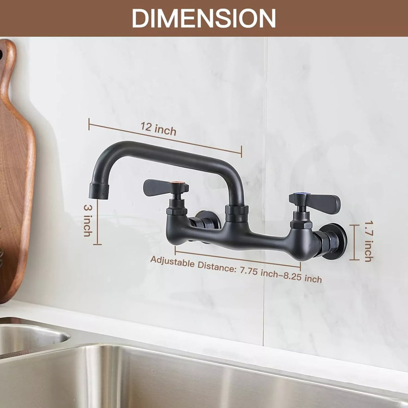Double-Handle 2-Hole Wall-Mount Bridge Kitchen Faucet