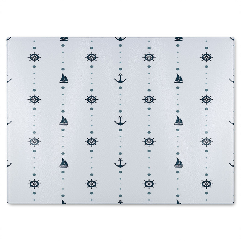 Anchor Wheel Sailboat Glass Chopping Board, 40cm L x 28cm W