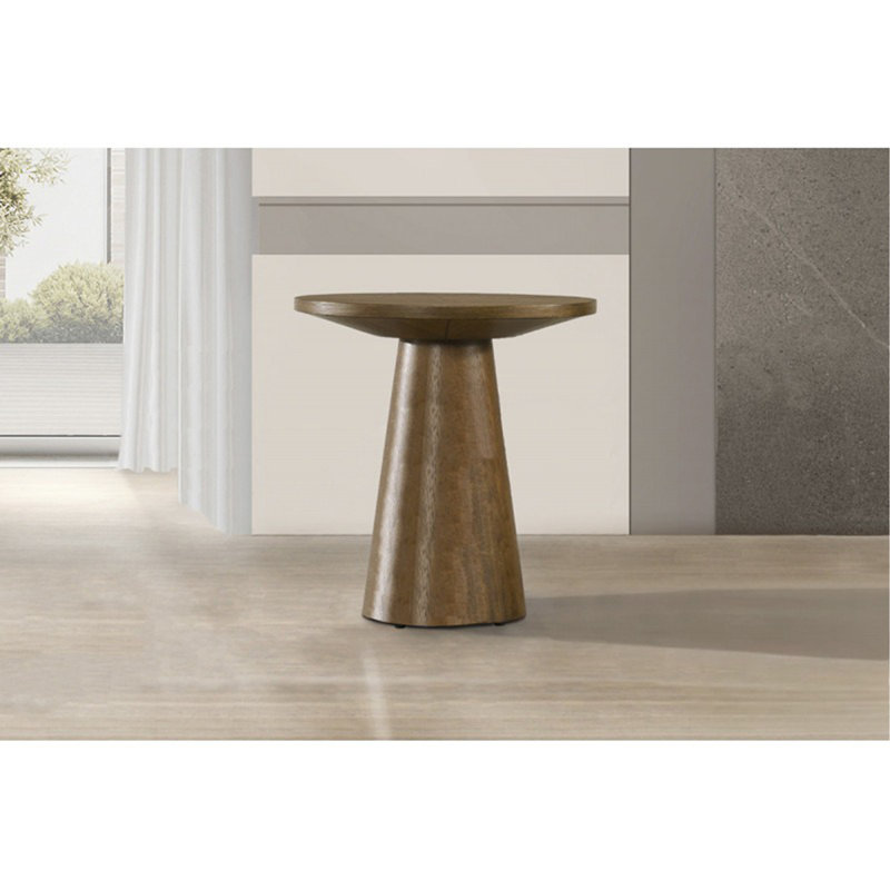Console ronde en bois avec base à piédestal moderne pour le salon, Noyer