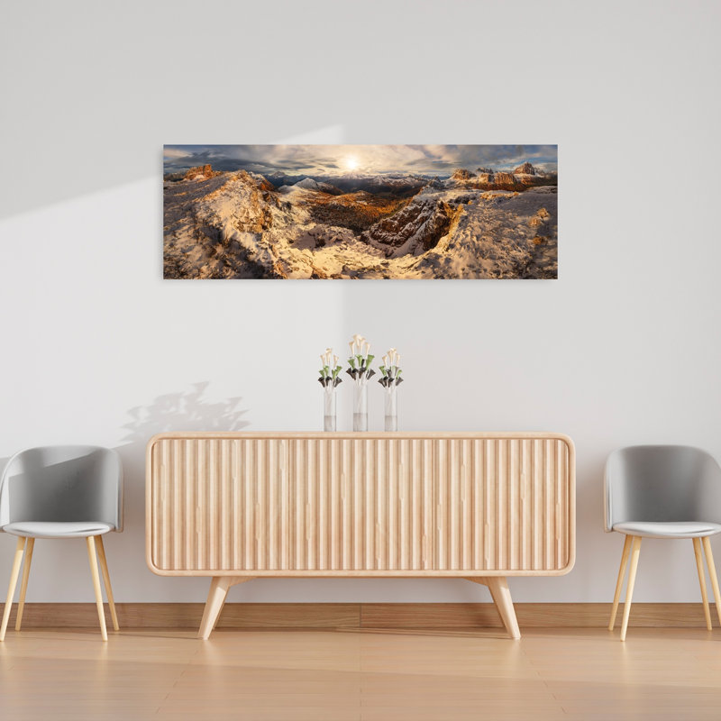 Golden Dolomites, paysage dramatique abstrait contemporain, art mural, H 48 po x l 16 po