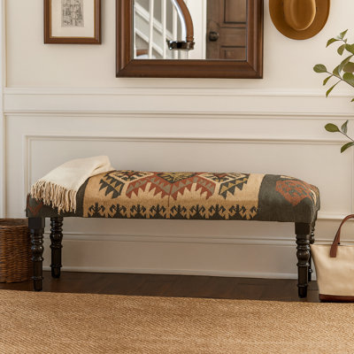 Handmade Natural Multicolor Southwestern Jute & Wool Upholstered Bench