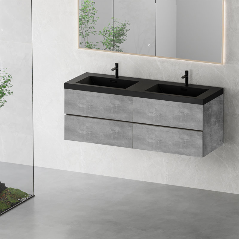 60" Floating Bathroom Vanity With Sink, 59"