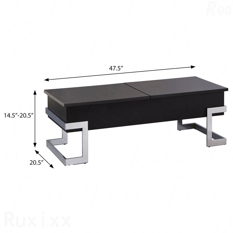 Table basse noire à plateau relevable avec cadre chromé, Noir