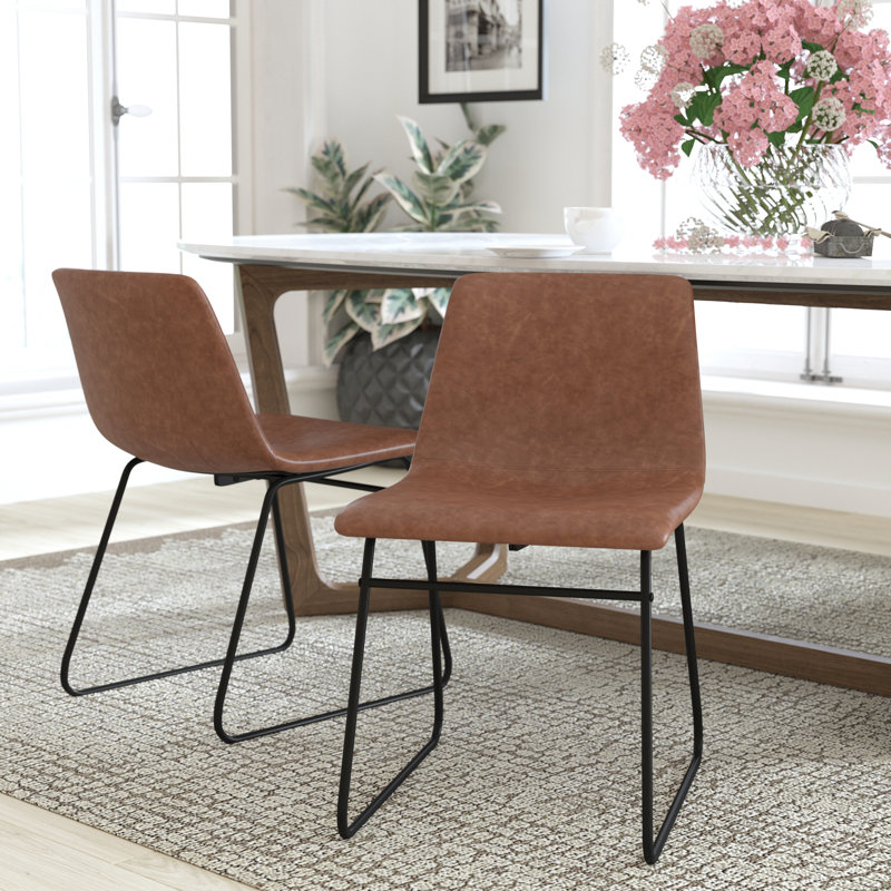 Avelina 18" LeatherSoft Bucket Style Dining Table Height Chairs (Set of 2) by Flash Furniture, Light Brown, Black