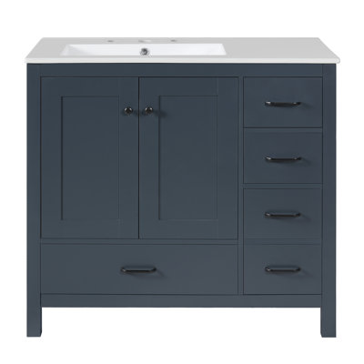Meuble-lavabo de 36 pouces avec lavabo, avec 2 portes à fermeture en douceur et 5 tiroirs - Certifié EPA / UPC