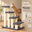 4 Step Pet Stairs for Bed, Grey Dog & Cat Ladder with Sisal Scratching Posts, Particle Board Faux Fur Pet Step for Small Pets