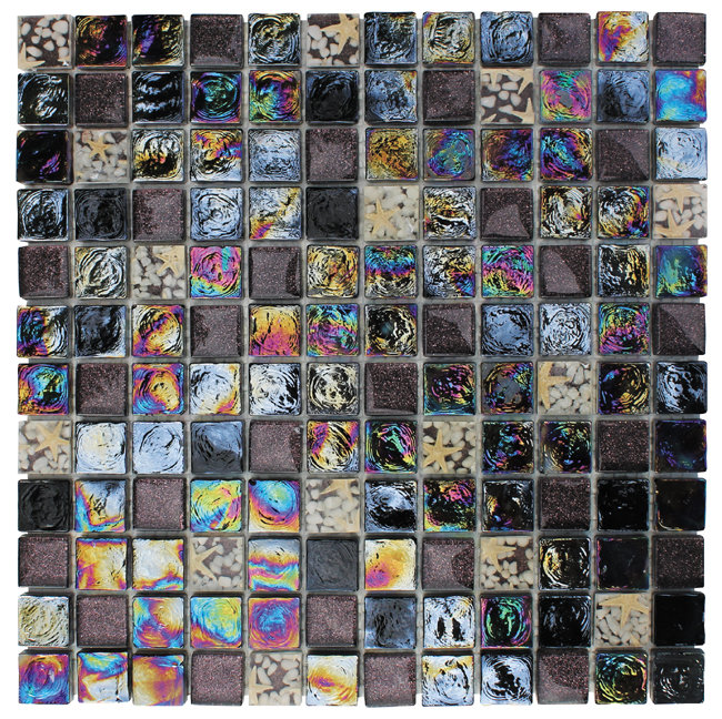 Glass Tile Blend 1" x 1" Glass/Seashell Grid Mosaic Wall & Floor Tile