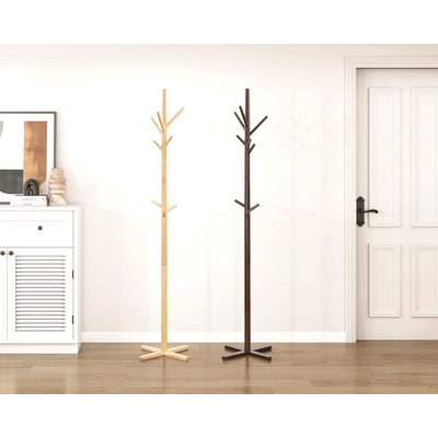 Dark Brown Finish Modern Coat Rack Solid Wood, 9 Hooks Coat Hanger Stand Entryway Home Furniture 1pc