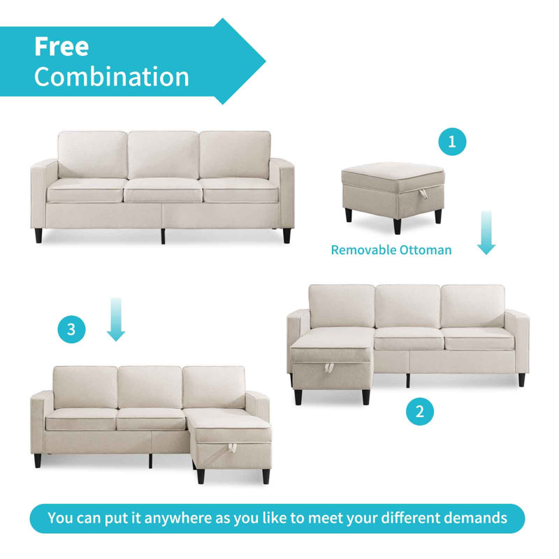 4 Seater Corduroy Sofa, Beige