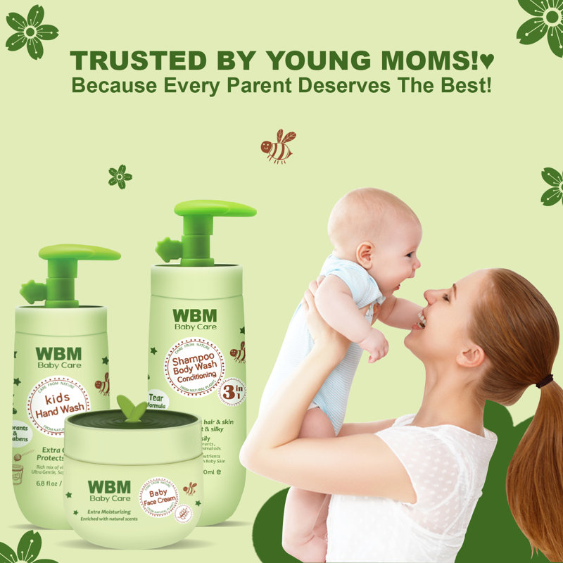 WBM Baby Care Gift Set, Includes 3-in-1 Shampoo & Body Wash, Face Moisturizer Cream, Hand Wash