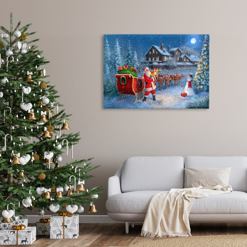 «Santa's Sleigh & Lantern», art mural sur toile par Grateful Licensing Studio, H 30 po x l 45 po