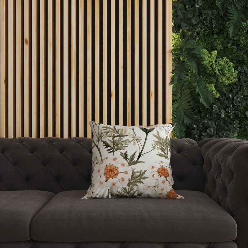 Coussin Millefolium, H 18 po x l 18 po, Blanc / orange / olive