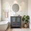 Meuble-lavabo autoportant moderne 30 po gris avec vasque en céramique blanche