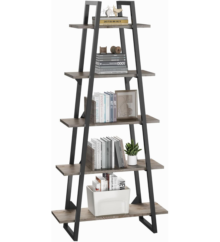 Bookshelf 5 Tier Industrial Wood, Book Shelf, Tall Open Rustic Etagere Bookcase