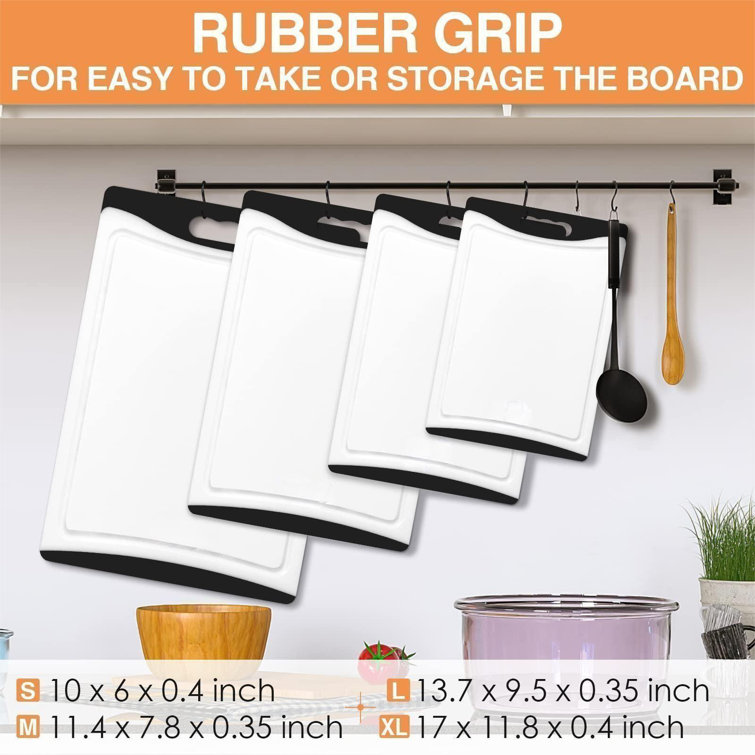 Fish hunter Extra Large Cutting Boards, Plastic Cutting Boards For Kitchen ( Set Of 4) Cutting Board Set Dishwasher Chopping Board With Juice Grooves  Easy-Grip Handles, Black