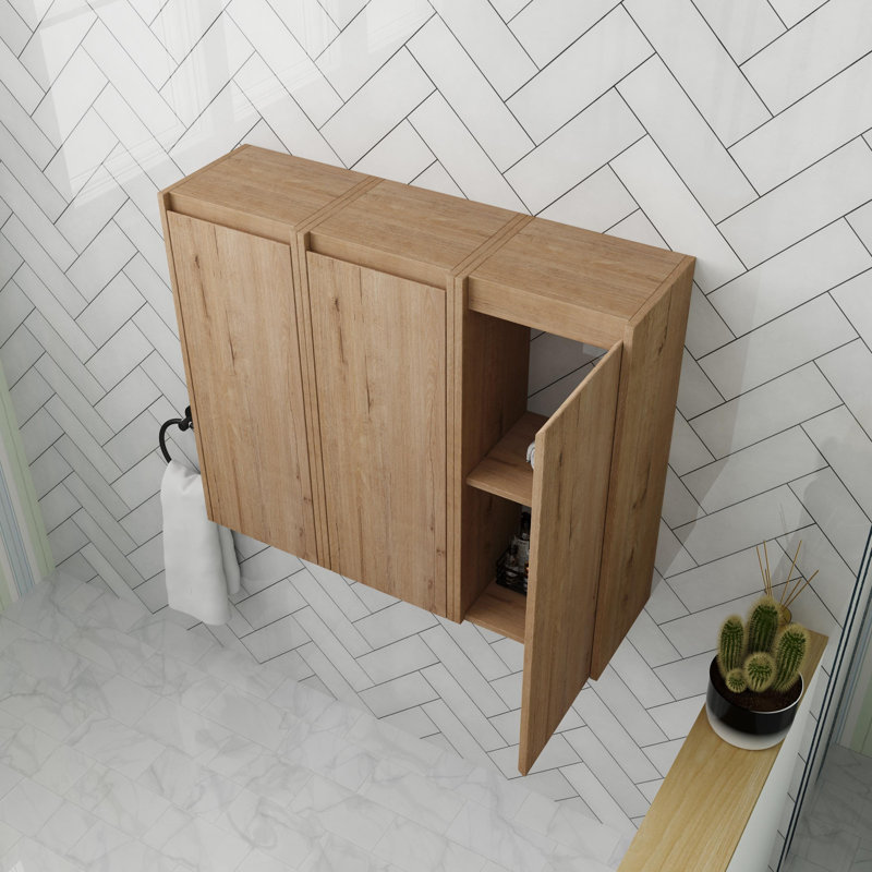 Rangement de salle de bain flottant 12 po avec porte à fermeture en douceur, Imitation chêne