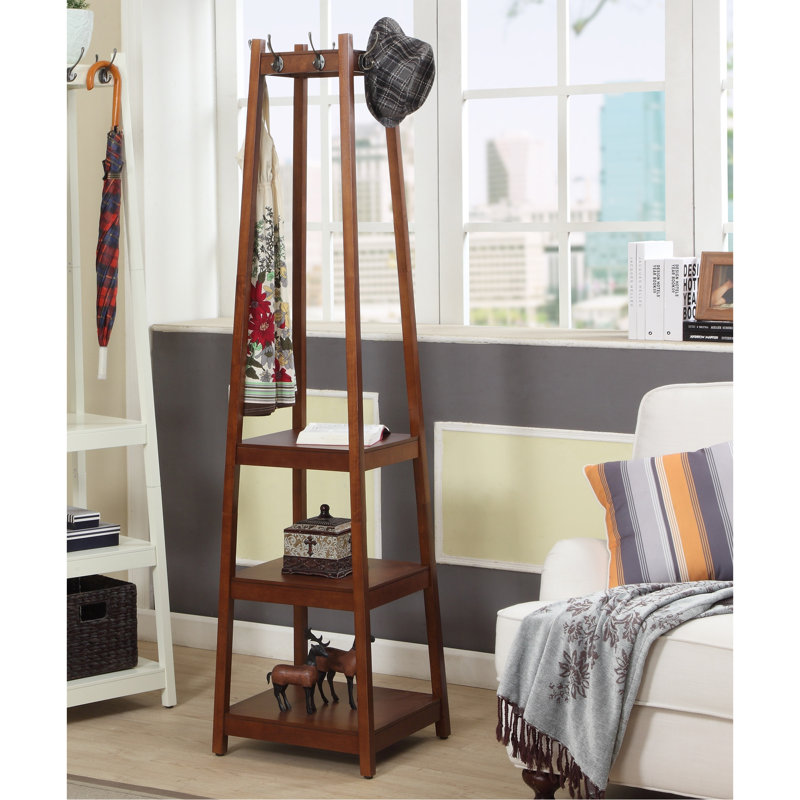 Portemanteau Vassen avec tablettes de rangement à 3 niveaux, Espresso