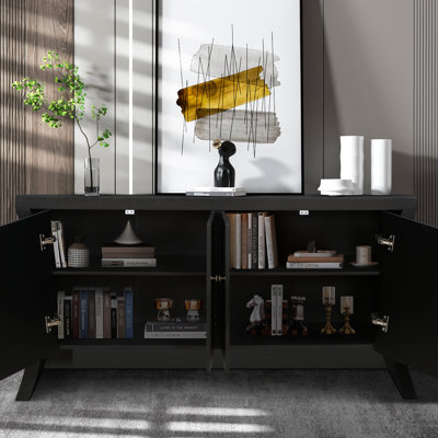 Advanced 4-Door Wooden Cabinet With Bronze Clasps - Black For Versatile Storage In Living Areas Legs And Solution Spaces