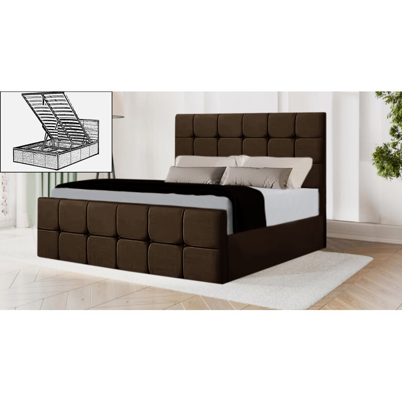 Averyona Upholstered Ottoman Storage Bed, Brown, Double (4'6)