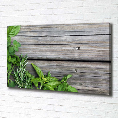 Wooden Background Herbs - Wrapped Canvas Print