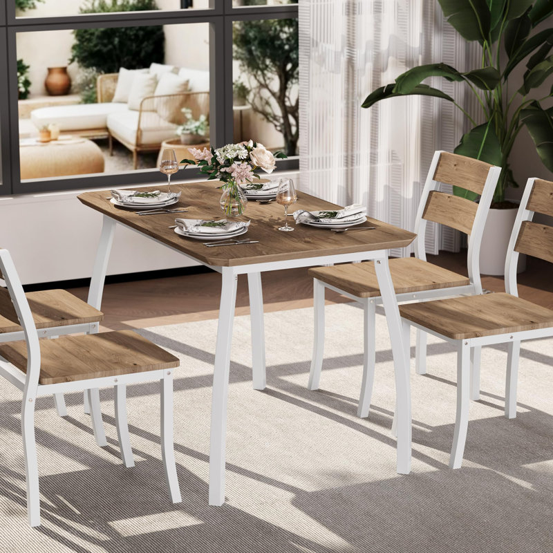 Ensemble de table de salle à manger pour 4, 5 pièces ensemble de table de cuisine et chaises, Blanc, Jaune