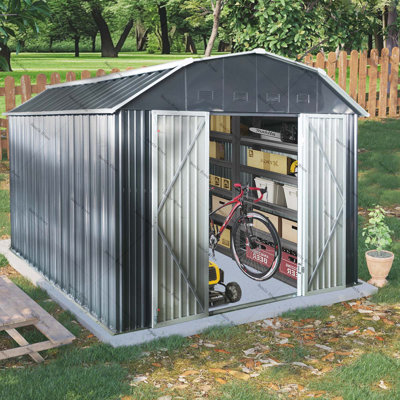 Outdoor Metal Storage Shed with Arch Roof with Lockable Doors for Backyard Garden Patio Lawn